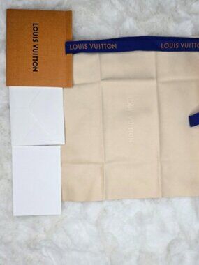 LOUIS VUITTON Ribbon 35" , Note holder, Dusting cloth and Envelope